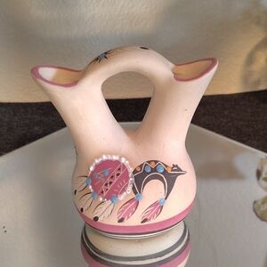 Betty Selby Hand painted Wedding Collect Ceramic Vase with Pink and Blue Accents